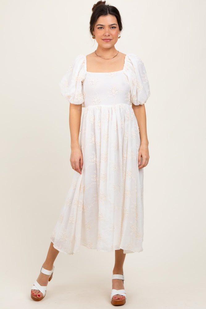 White Textured Maternity Midi Dress