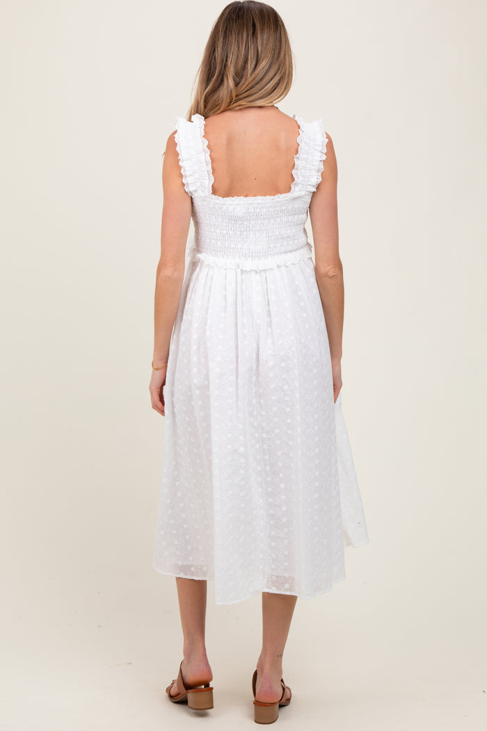 White Eyelet Sleeveless Maternity Midi Dress