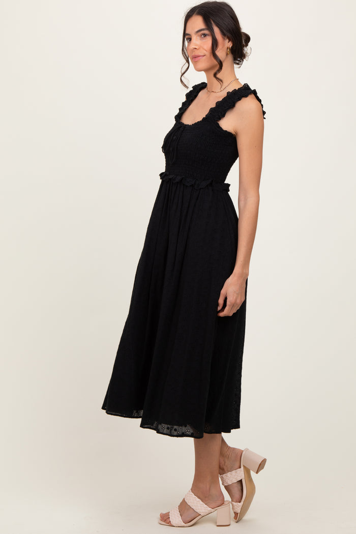 Black Eyelet Sleeveless Midi Dress