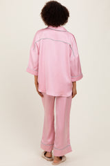 Pink Satin Contrast Trim Pajama Pant Set