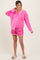 Fuchsia Satin Contrast Stripe Pajama Short Maternity Set