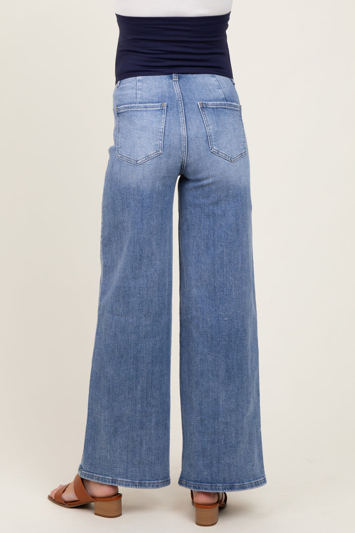 Light Blue Relaxed Wide Leg Maternity Jeans