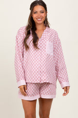 Mauve Checkered Print Pajama Shorts Maternity Set