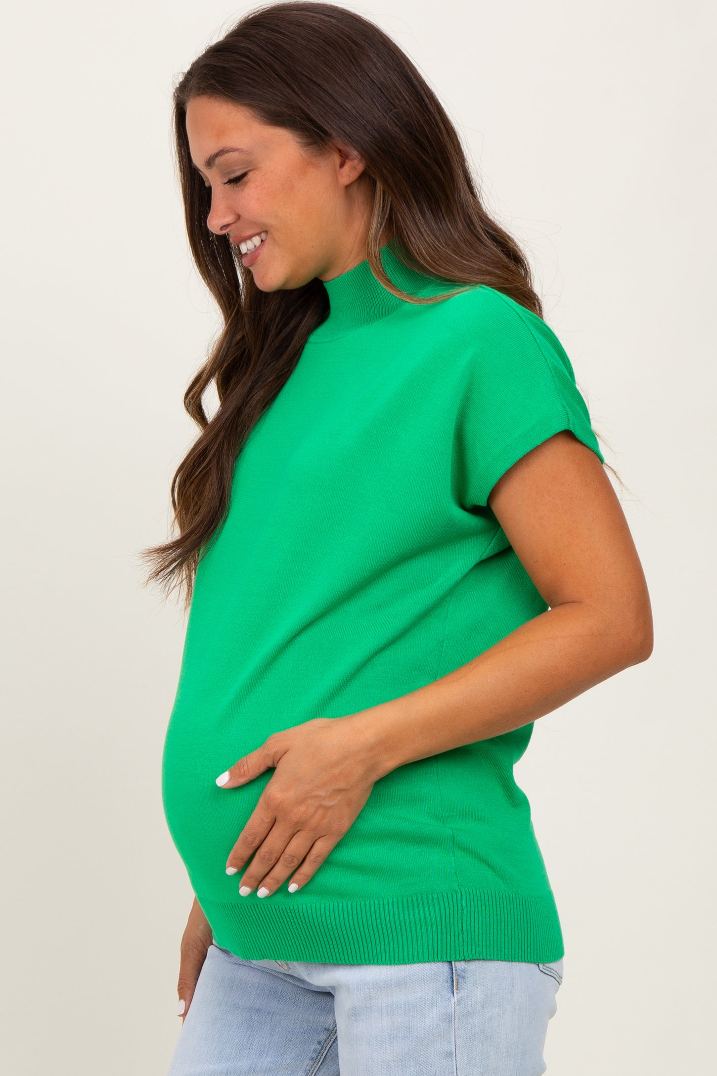 Green Mock Neck Knit Maternity Top