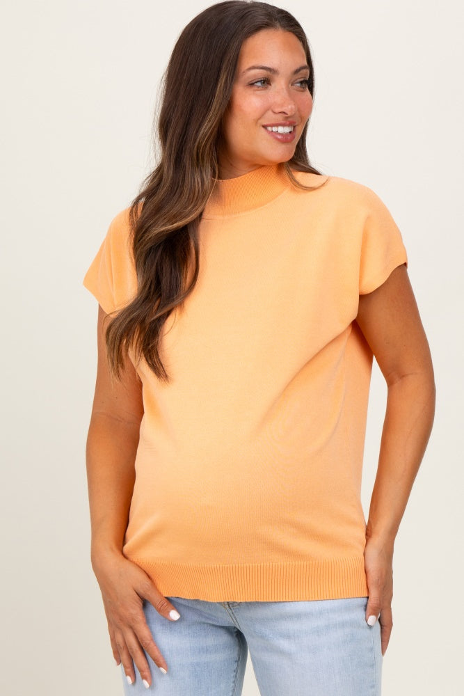 Orange Mock Neck Knit Maternity Top