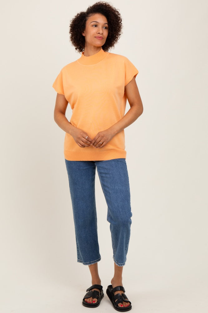Orange Mock Neck Knit Top