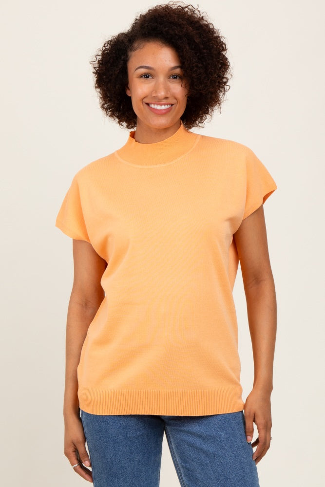 Orange Mock Neck Knit Top