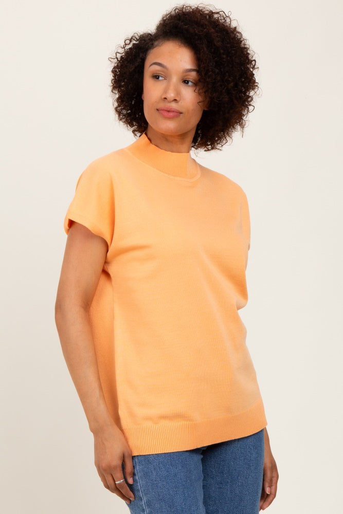 Orange Mock Neck Knit Top