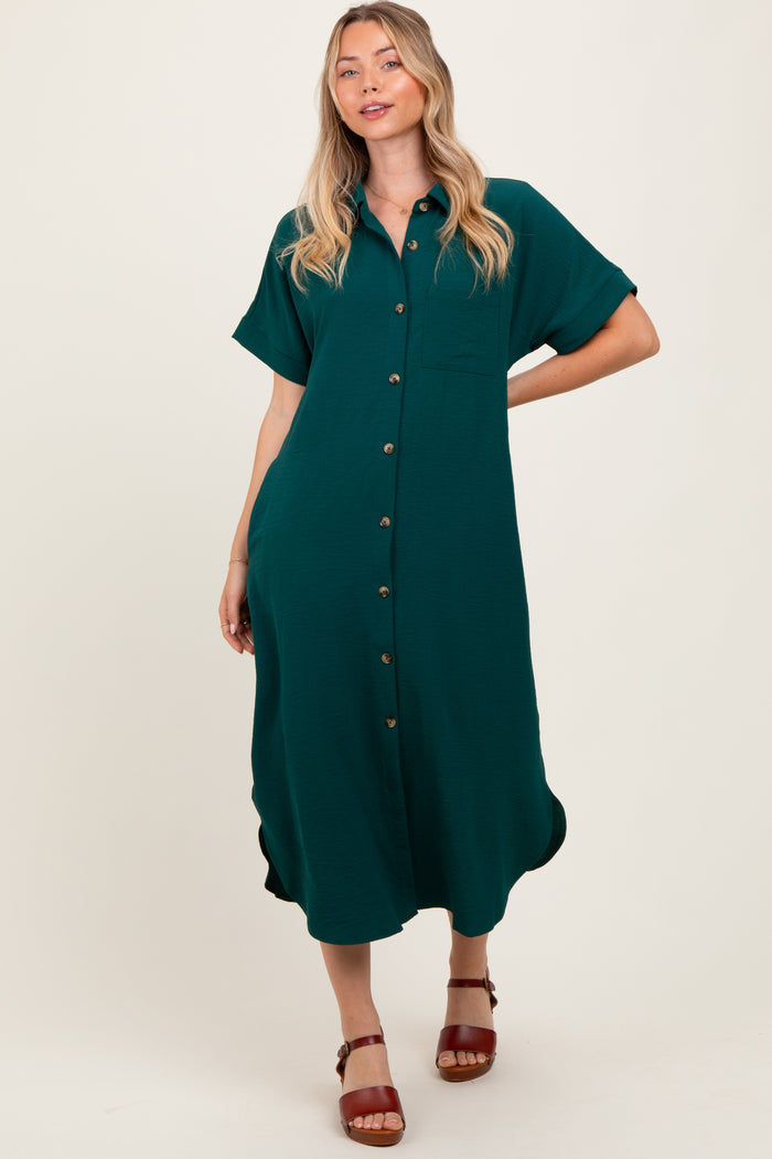 Royal Blue Button Down Front Pocket Midi Dress
