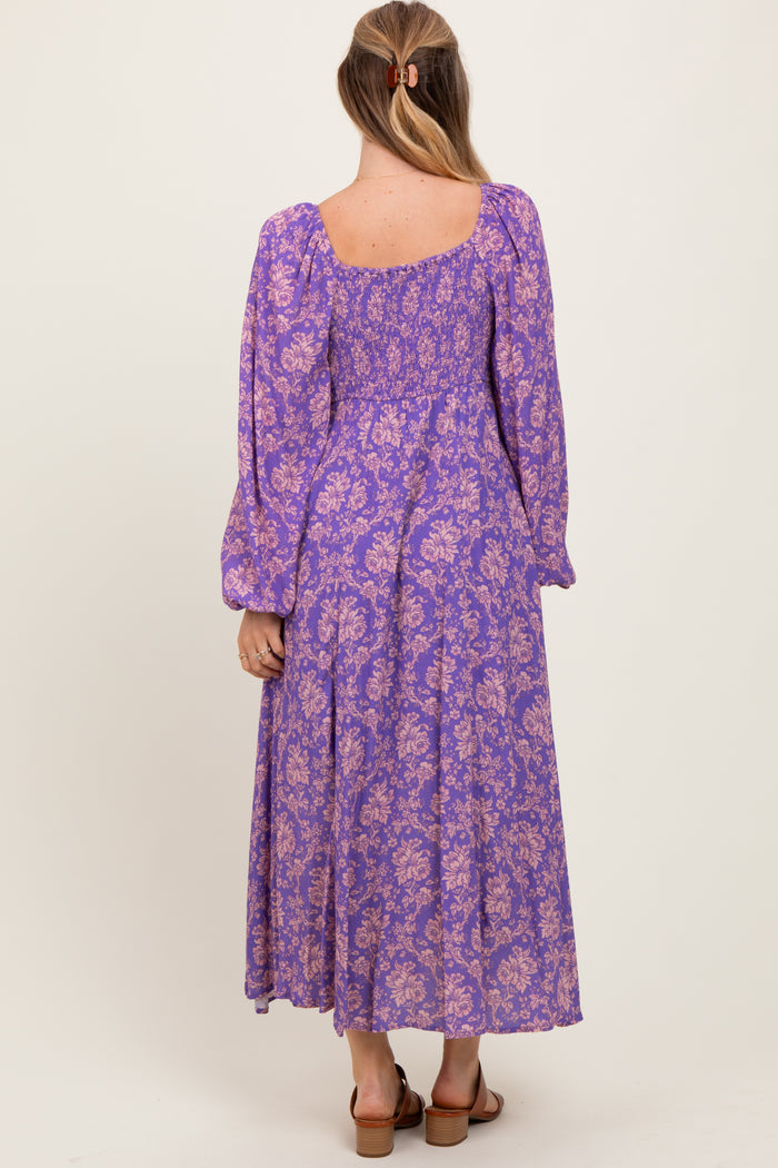 Purple Floral Long Sleeve Dress