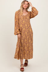 Camel Floral Long Sleeve Maternity Dress