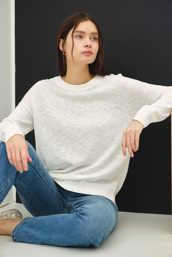 Ivory Oversized Slub Knit Sweater