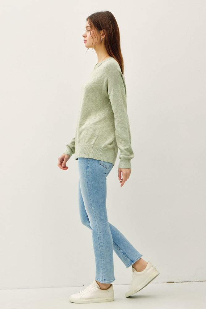 Light Olive Oversized Slub Knit Sweater
