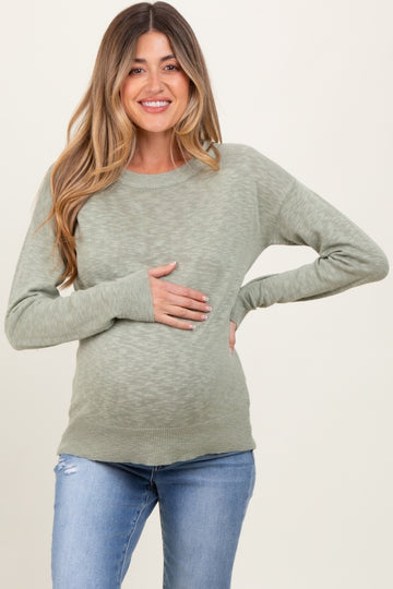 Light Olive Oversized Slub Knit Maternity Sweater