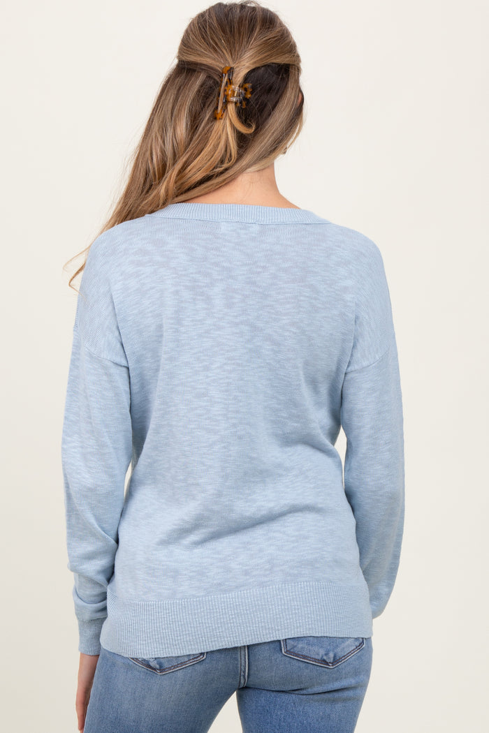 Light Blue Oversized Slub Knit Maternity Sweater