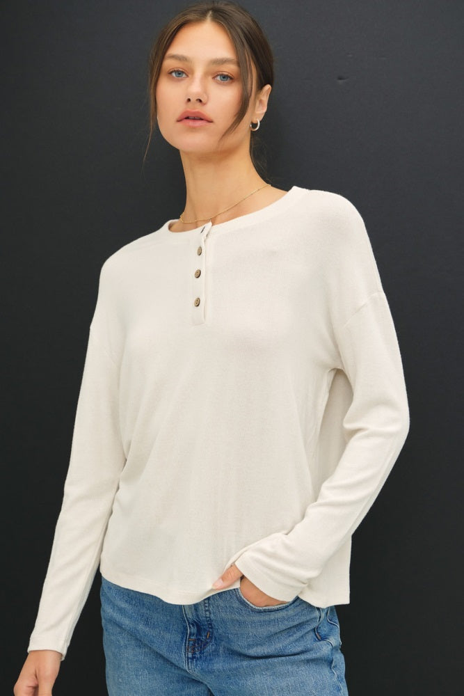 Cream Brushed Knit Henley Top