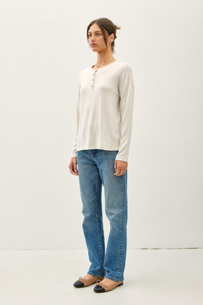 Cream Brushed Knit Henley Top