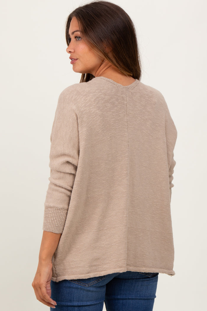 Taupe Slub Knit Open Maternity Cardigan