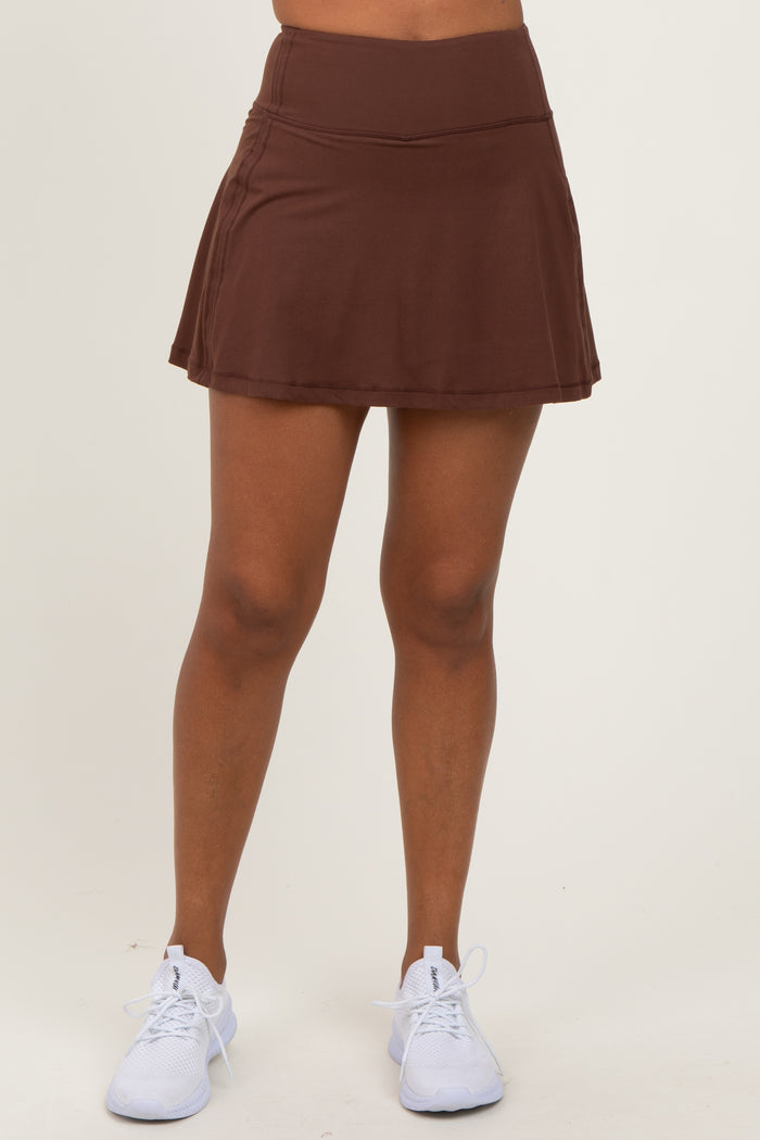 Brown Back Pleat Skort