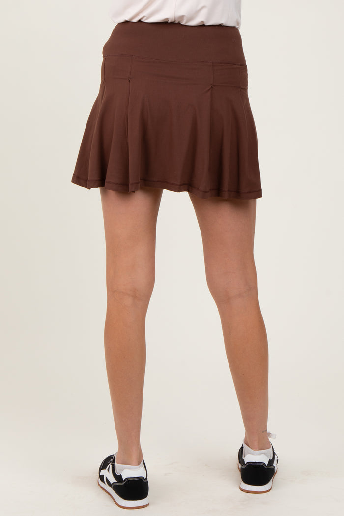 Brown Back Pleat Maternity Skort