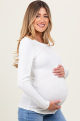 Ivory Ribbed Scoop Neck Long Sleeve Maternity Top