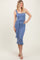 Blue Ribbed Front Tie Sleeveless Midi Dress