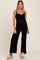 Black Ribbed Cinched Front Maternity Jumpsuit