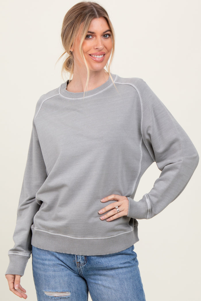 Heather Grey French Terry Vintage Wash Maternity Pullover