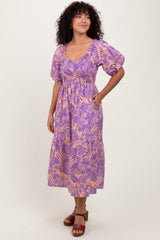 Peach Tropical Floral Smocked Tie Back Maxi Dress