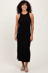 Black Sleeveless Side Slit Midi Dress