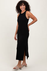 Black Sleeveless Side Slit Midi Dress