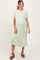 Light Olive Ribbed Short Sleeve Front Pocket Maternity Midi Dress