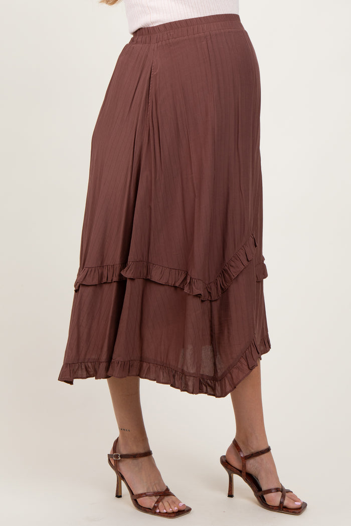 Mocha Ruffle Tiered Maternity Midi Skirt