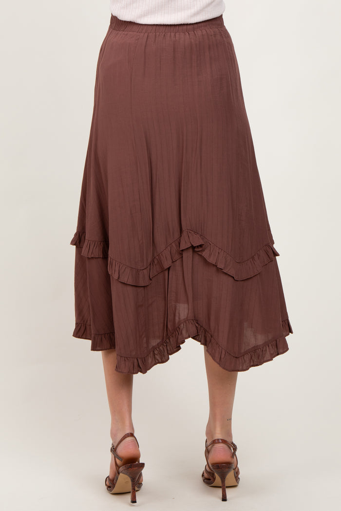 Mocha Ruffle Tiered Maternity Midi Skirt