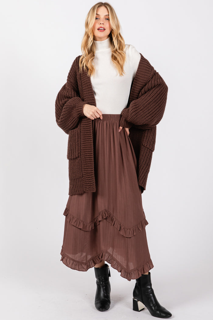 Mocha Ruffle Tiered Maternity Midi Skirt