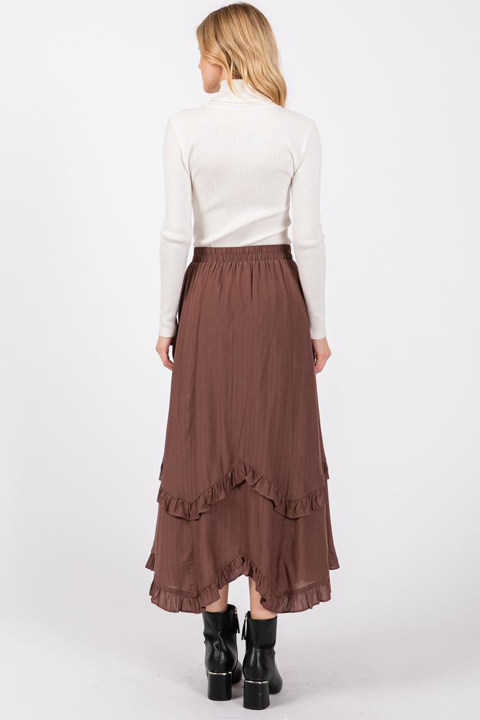 Mocha  Ruffle Tiered Midi Skirt