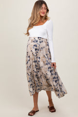 Cream Watercolor Floral Tiered Maternity Midi Skirt