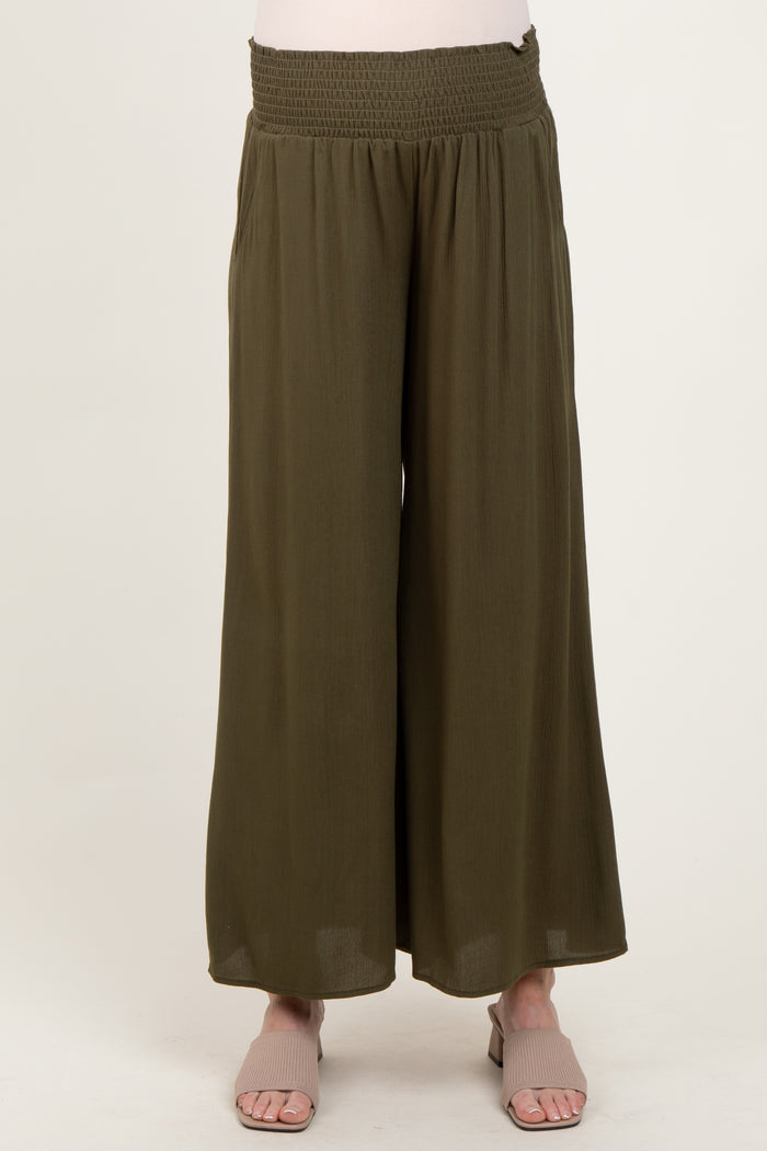 Olive Wide Smock Waist Maternity Pants