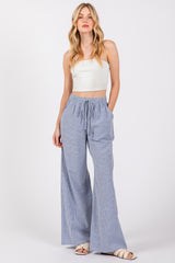 Blue Striped Drawstring Wide Leg Maternity Pants