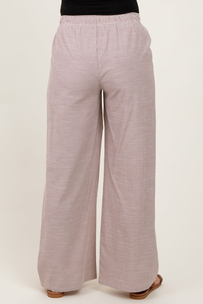 Light Taupe Striped Drawstring Wide Leg Maternity Pants