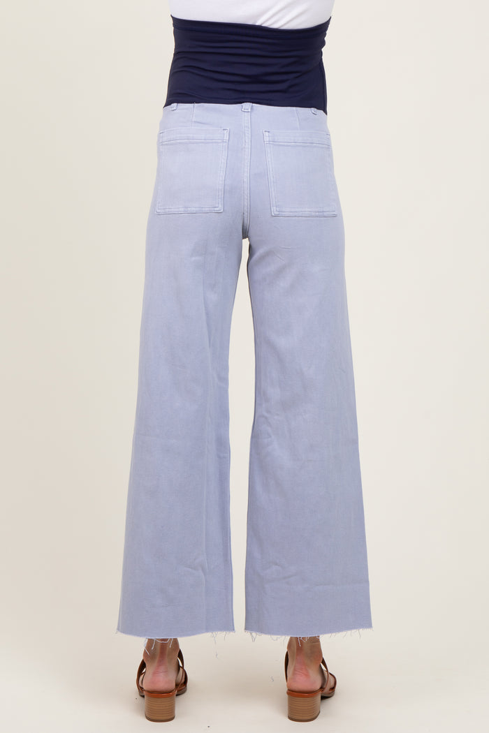Periwinkle Blue Cropped Raw Hem Wide Leg Maternity Jeans