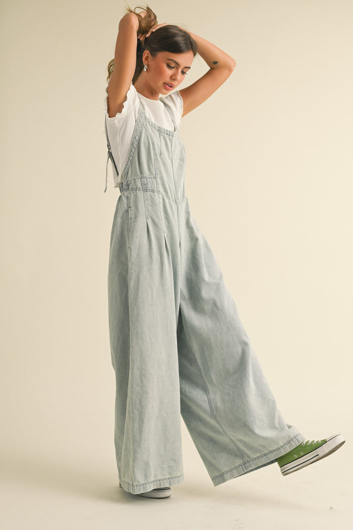 Light Blue Wide Leg Denim Jumpsuit