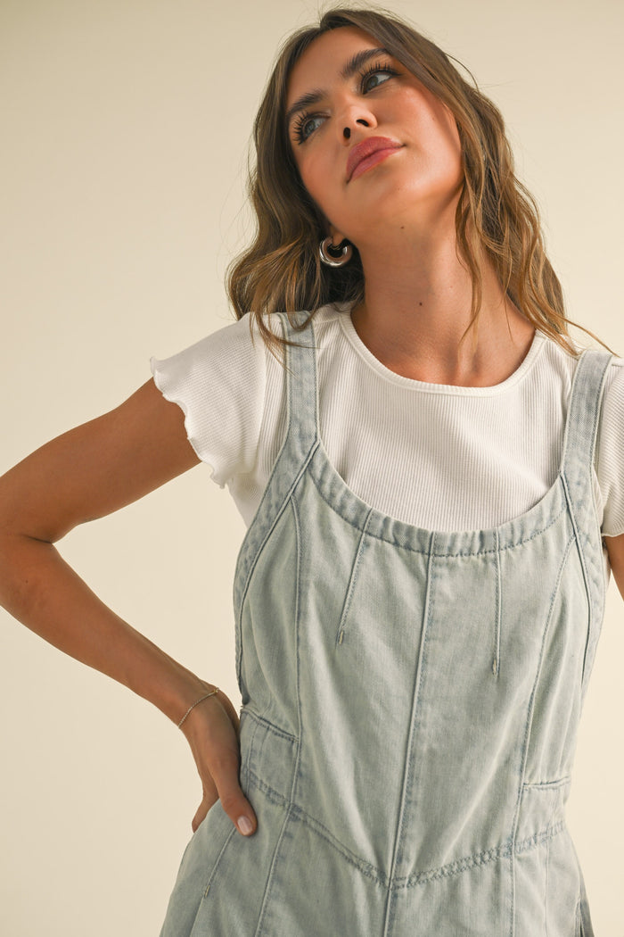 Light Blue Wide Leg Denim Jumpsuit