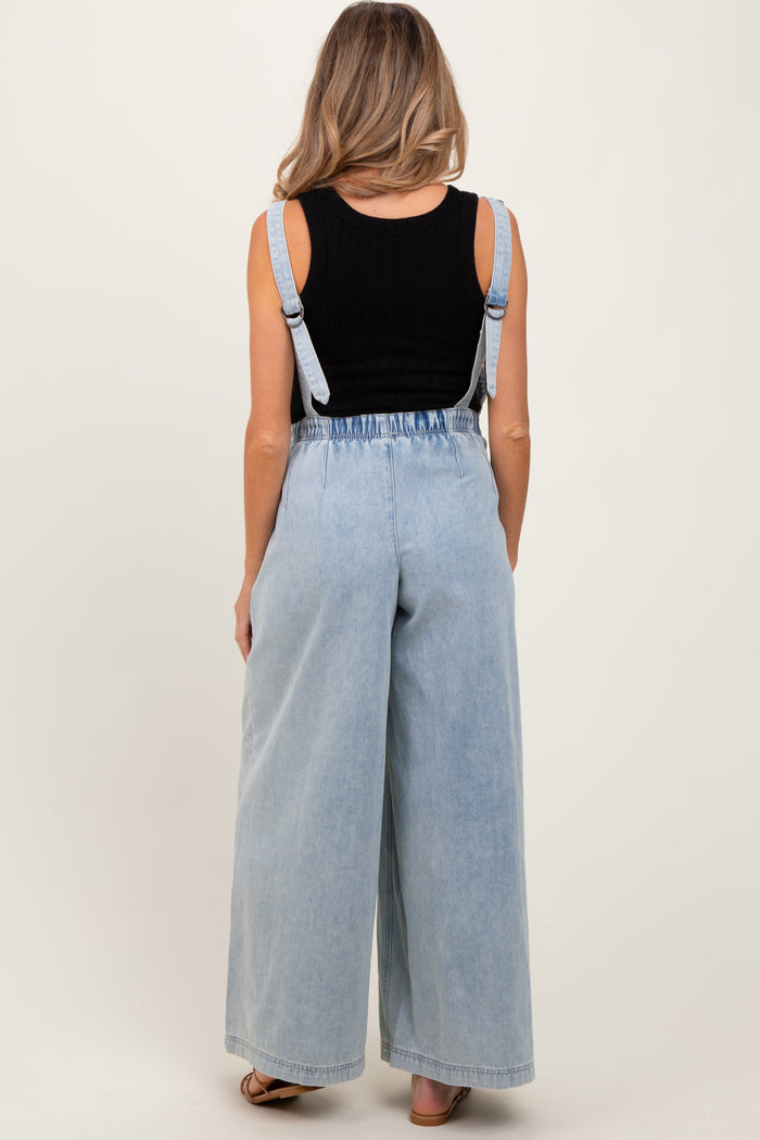 Light Blue Wide Leg Denim Maternity Jumpsuit