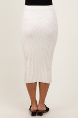 Cream Ribbed Knit Drawstring Maternity Midi Skirt