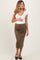 Mocha Ribbed Knit Drawstring Maternity Midi Skirt