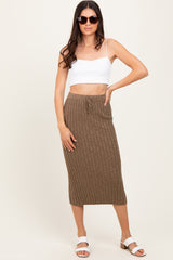 Mocha Ribbed Knit Drawstring Midi Skirt