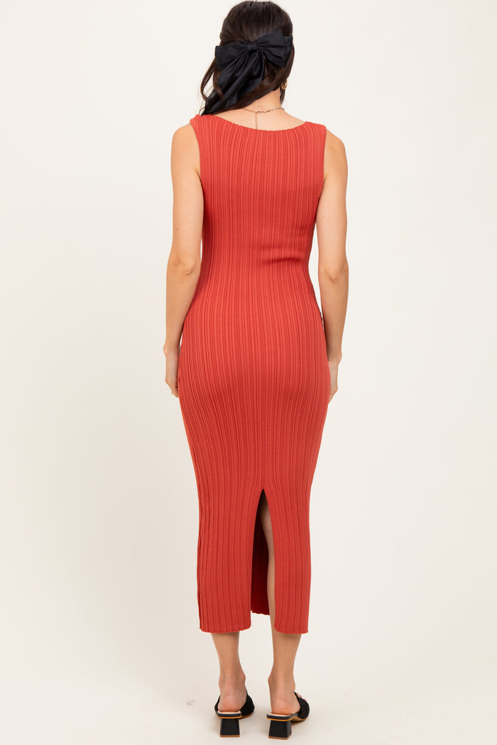 Coral Sleeveless Ribbed Maxi Dress