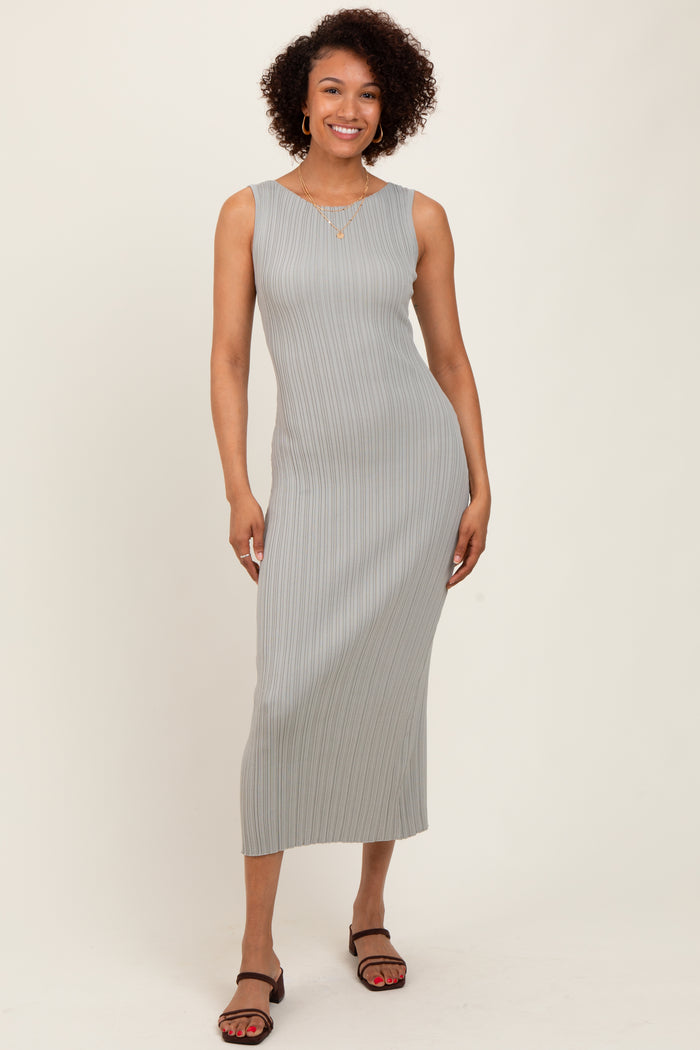 Light Olive Sleeveless Ribbed Maxi Dress
