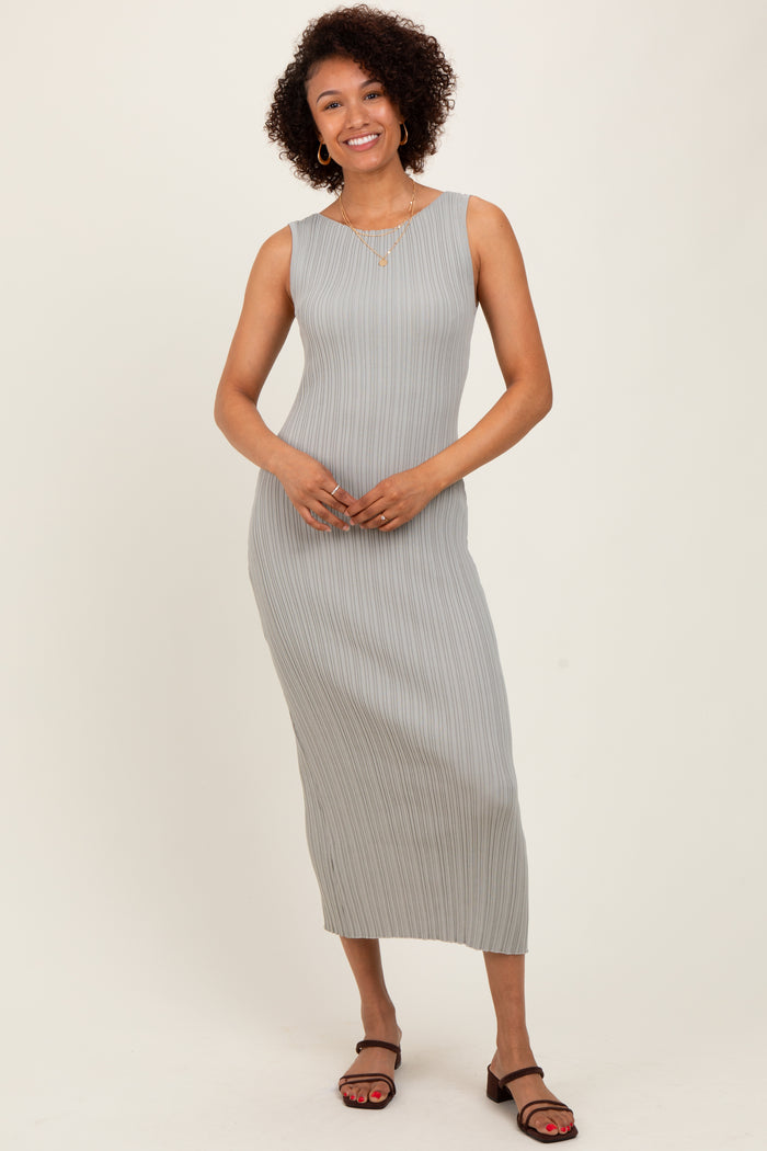 Light Olive Sleeveless Ribbed Maxi Dress